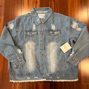 New NWT The Style Between Us Blue Denim Jacket Light‎ Wash Distressed Plus Sz 2X